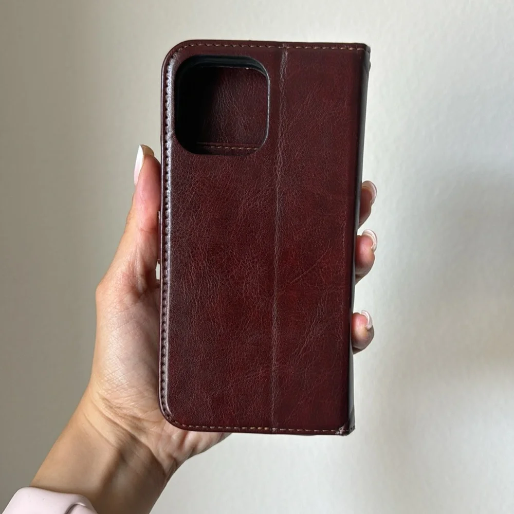 Faux Leather Brown Apple Phone Case/Wallet (iPhone 14 Pro Max)